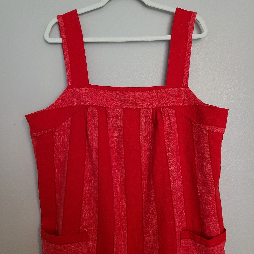 Anthropologie Maeve Red Stripe Tonal Tank Square Neck Midi Dress Patch Pockets - Picture 8 of 16